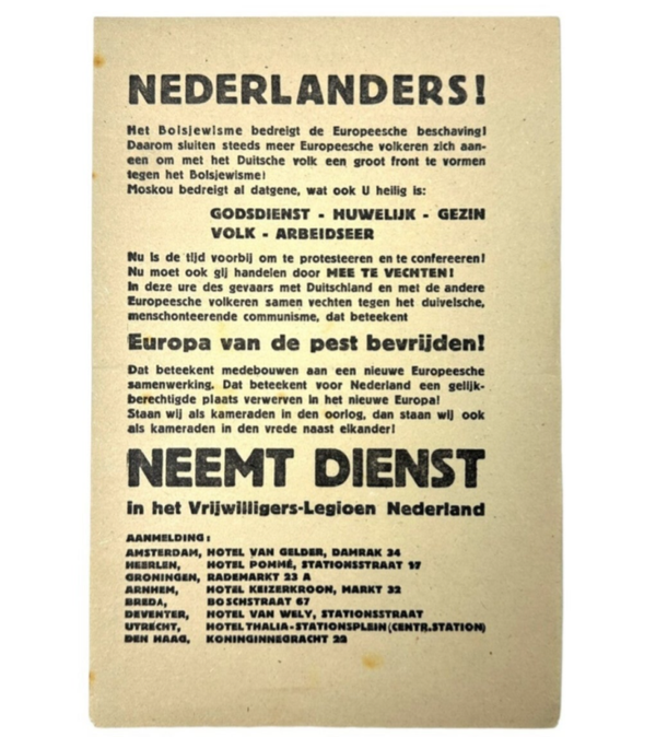 Dutch Waffen-SS flyer 'Nederlanders Neemt Dienst'