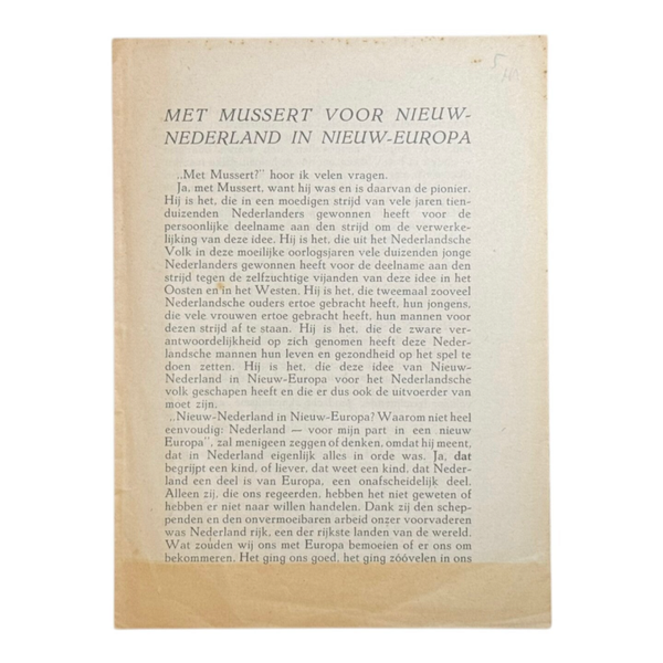 Brochure 'Met Mussert voor Nieuw - Nederland in Nieuw Europa'