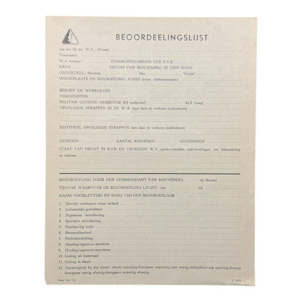 Dutch 'NSB' document 'Beoordelingslijst'