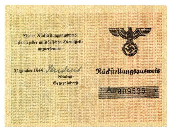 German Rückstellungsausweis Amsterdam 1945