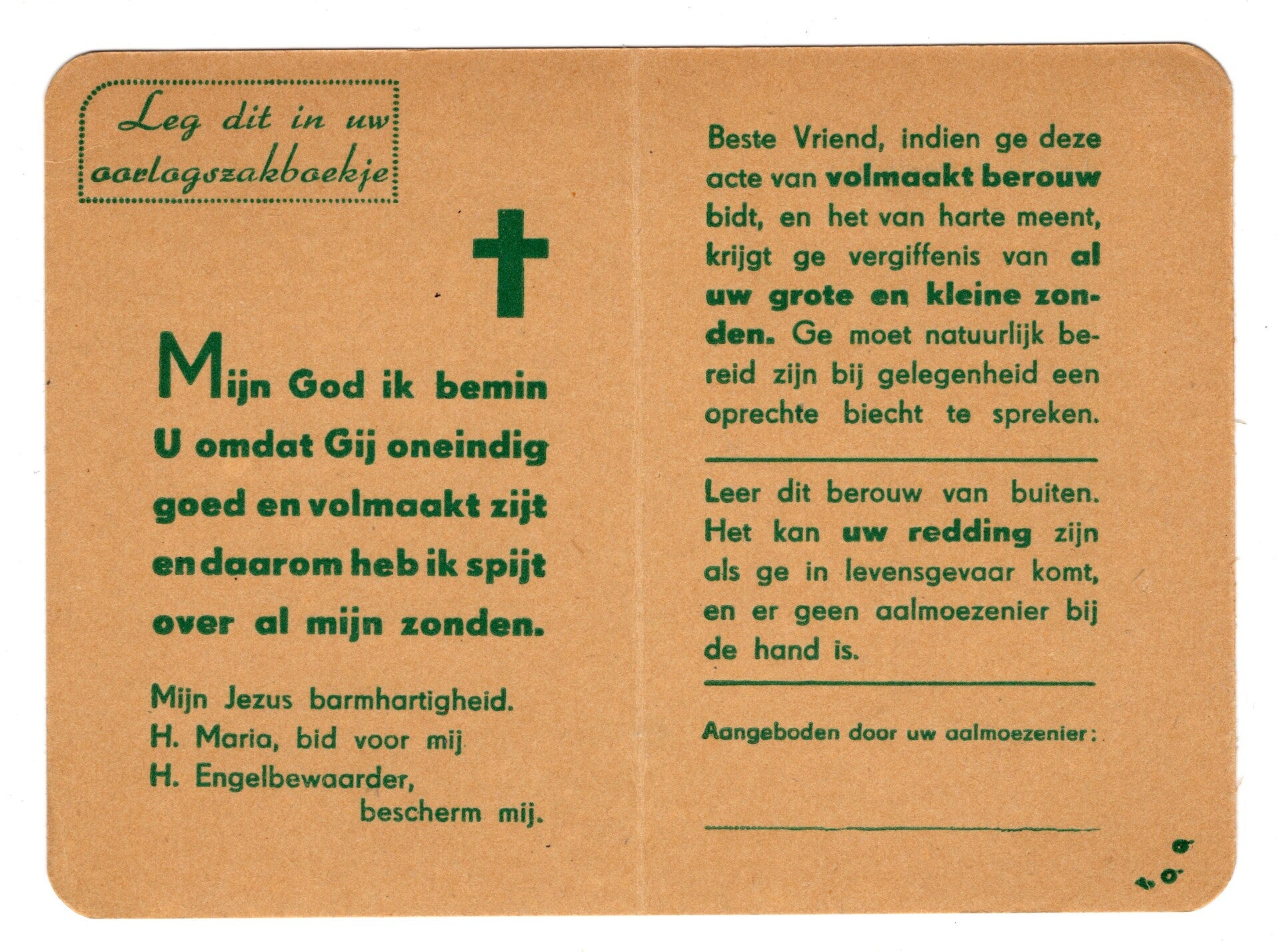 Dutch document concerning the 'Oorlogszakboekje'