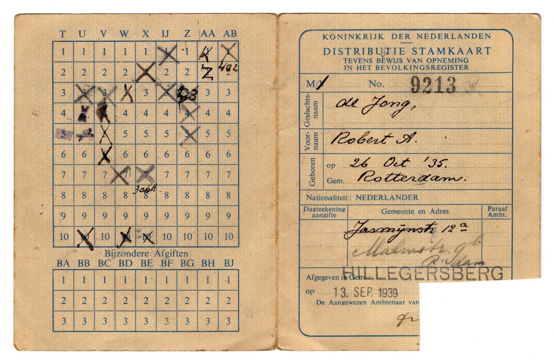 Dutch personal card from Hillegersberg