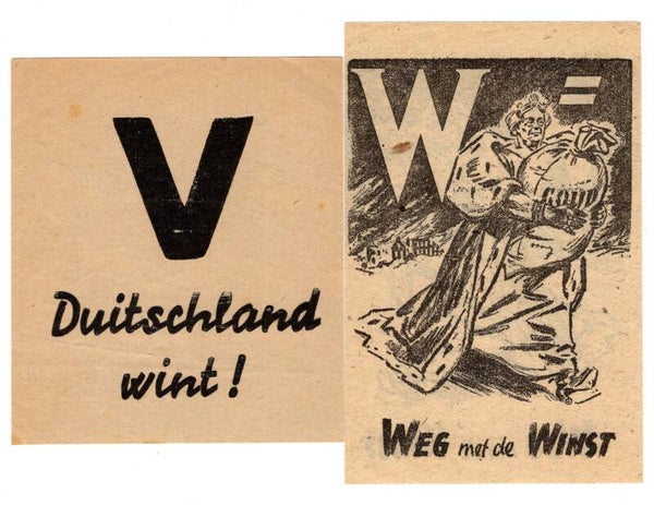Dutch NSB/NSNAP 'W=Weg met de winst, V Duitschland wint!' leaflets