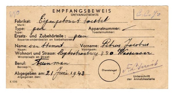 empfangsbewijs wassenaar