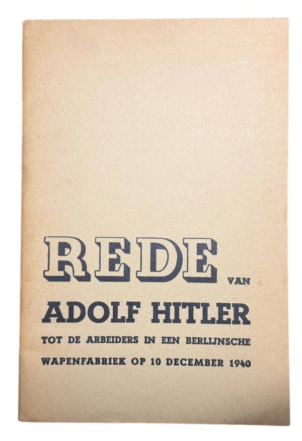 Dutch brochure 'Rede van Adolf Hitler' armaments factory workers 1940