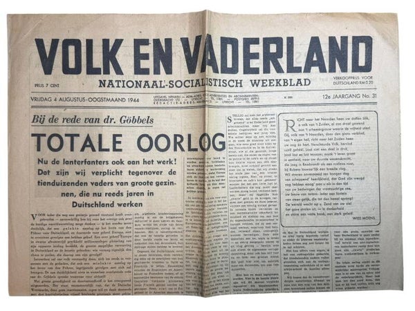 Dutch NSB newspaper 'Volk en Vaderland' 12th year No. 31