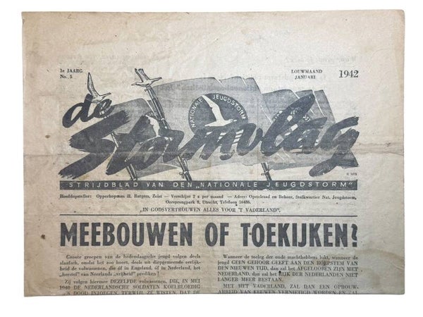 Dutch Jeugdstorm newspaper 'De Stormvlag' 1st year No. 5
