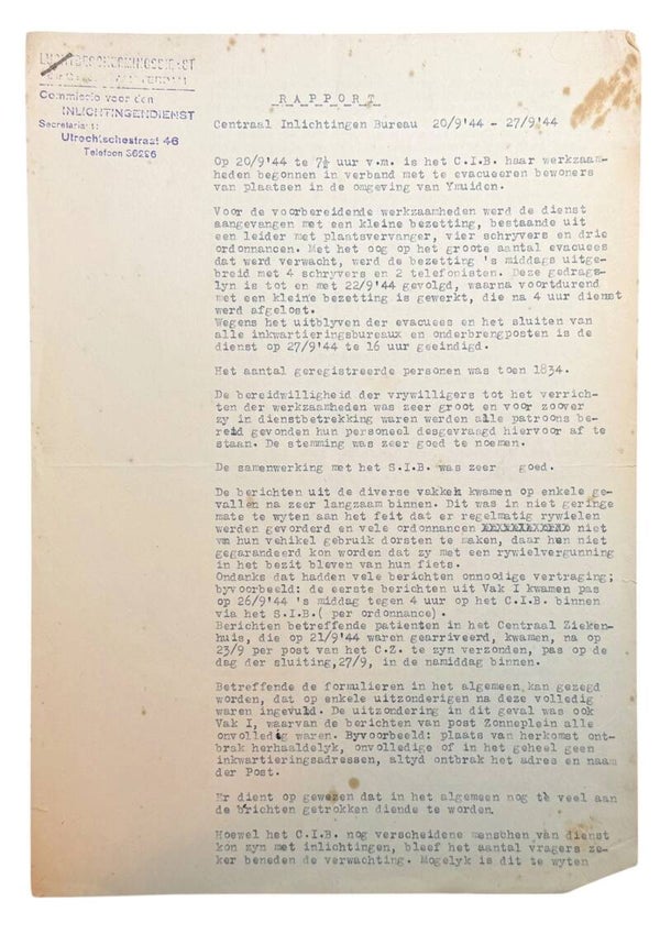 Dutch report on the evacuation of Velsen and IJmuiden 1944