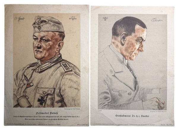German propaganda prints 'Grochadmiral Dr. h. c. Raeder, Feldwebel Jakob' 1940