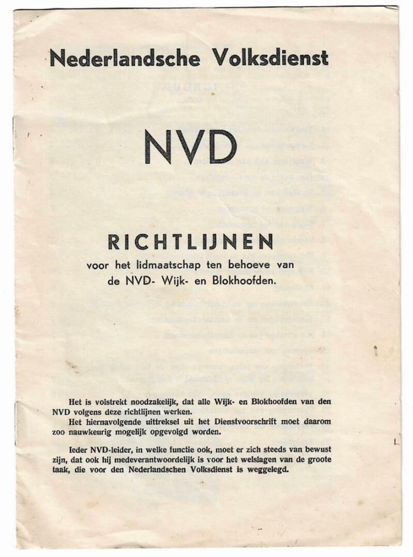 Dutch document concerning the Volksdienst