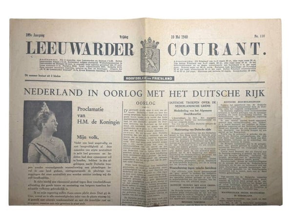 Dutch newspaper 'Leeuwarder Courant' 10 May 1940
