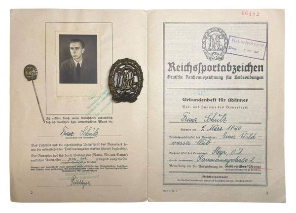 German Reich Sports Badge set with document + miniature