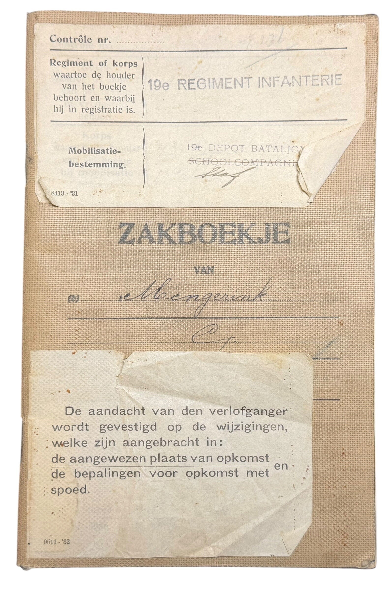 Dutch 'Zakboekje' 19th Infantry Regiment 1925