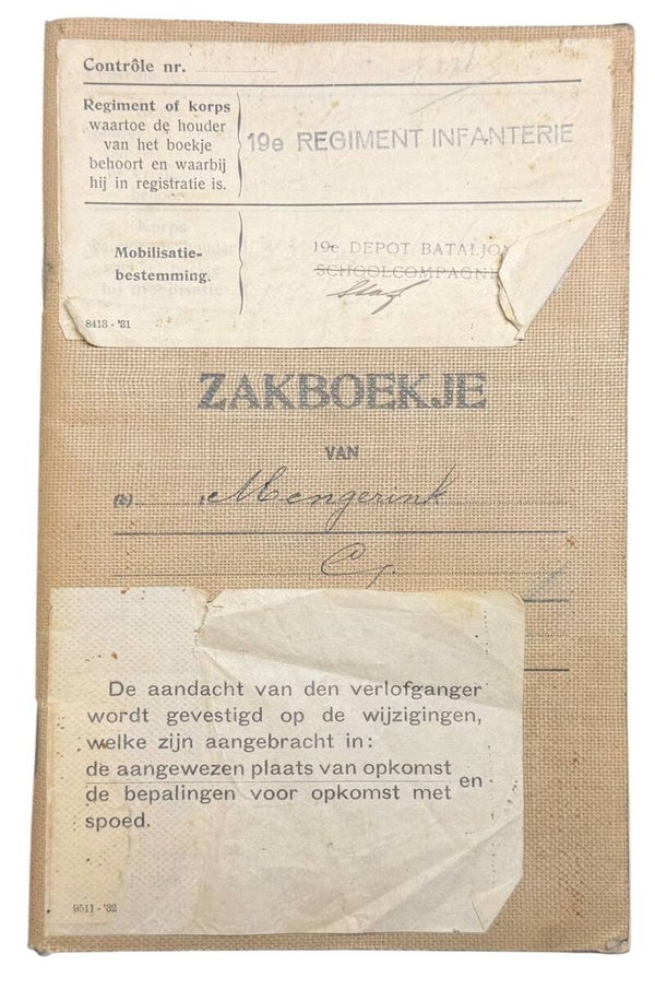 Dutch 'Zakboekje' 19th Infantry Regiment 1925