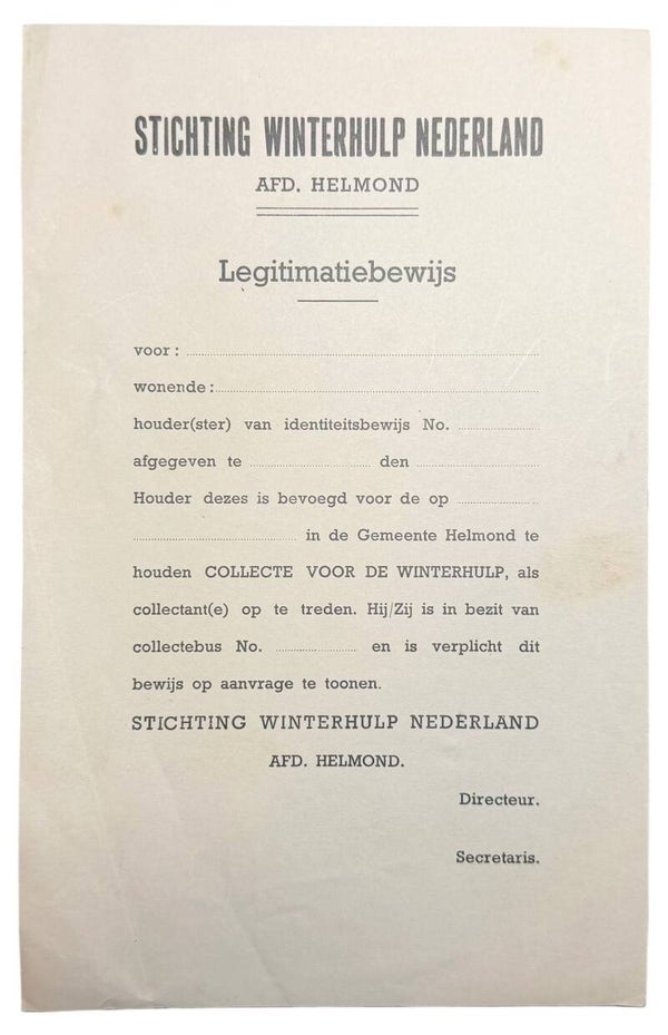 Dutch ID card 'Winterhulp' department Helmond