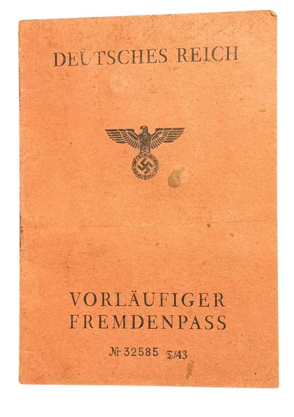 German 'Vorläufiger Fremdenpass' Venlo (Holland) 1944