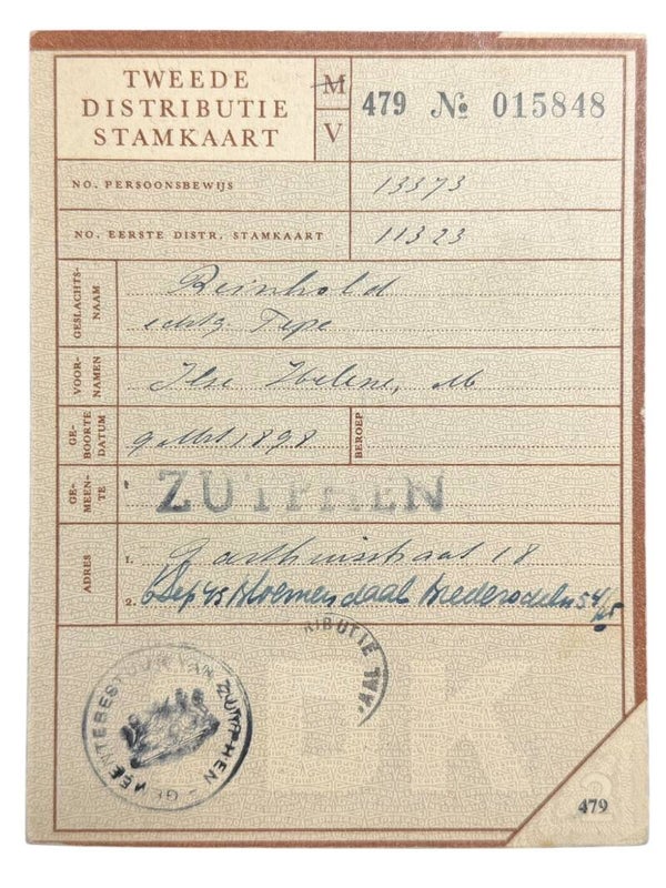 Dutch personnel card from Zutphen