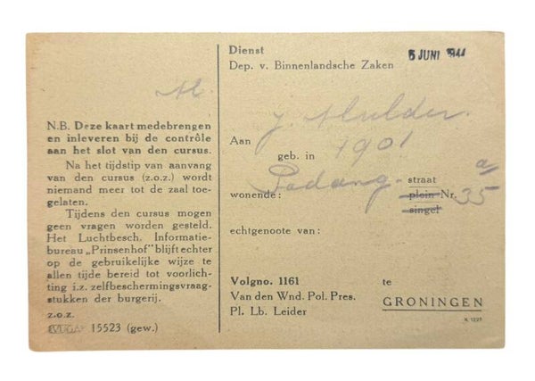 Dutch document 'Burgerlijke Luchtbeschermingsplicht' 1942