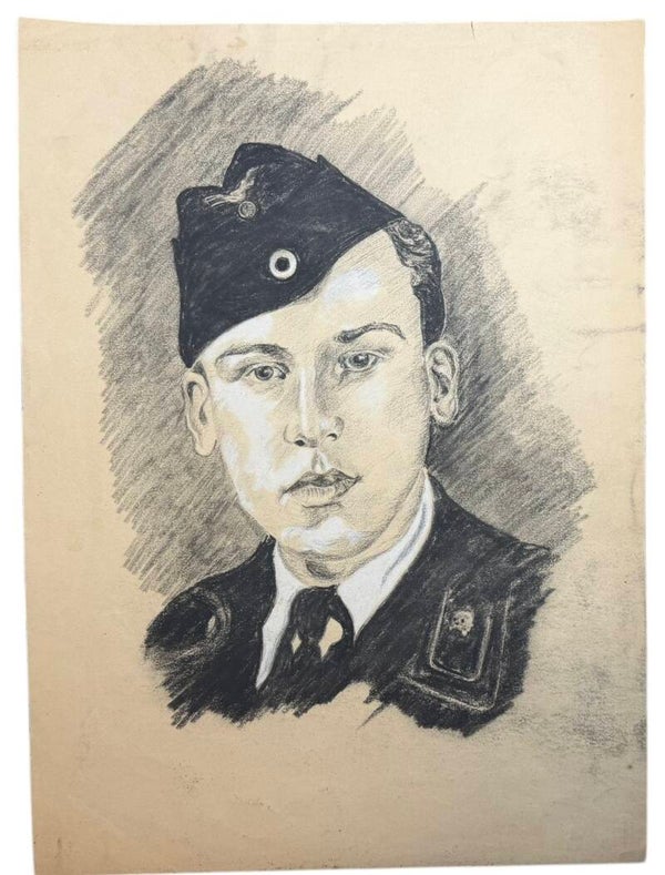 German charcoal drawing of a Panzer soldier