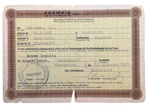 Dutch Ausweis registration certificate for the Arbeitseinsatz