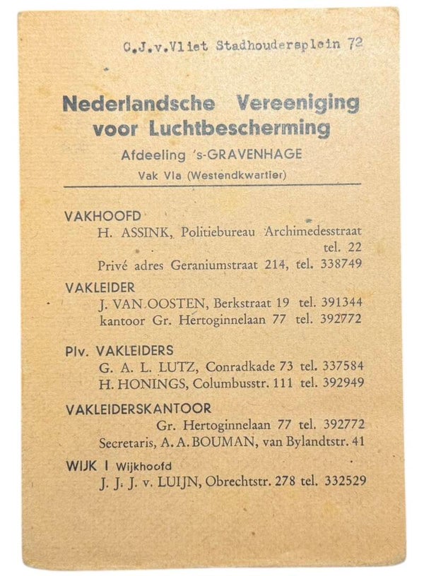 Dutch contact list for the Air Protection Service from The Hague