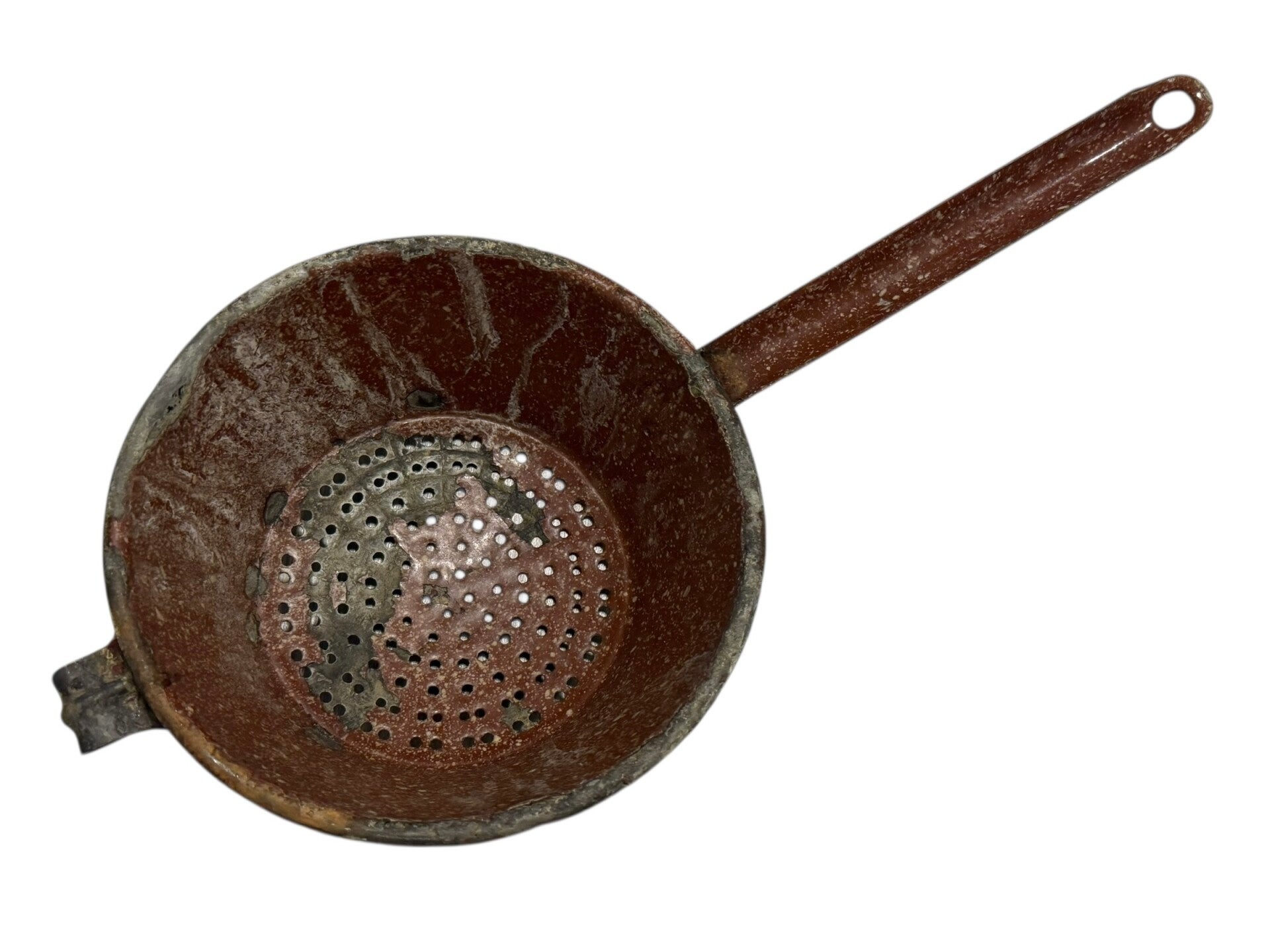 German enameled colander made from a gas mask filter
