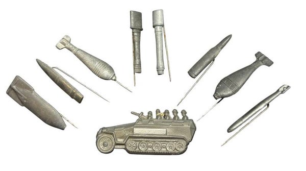German WHW pins, ammunition and half-track vehicle