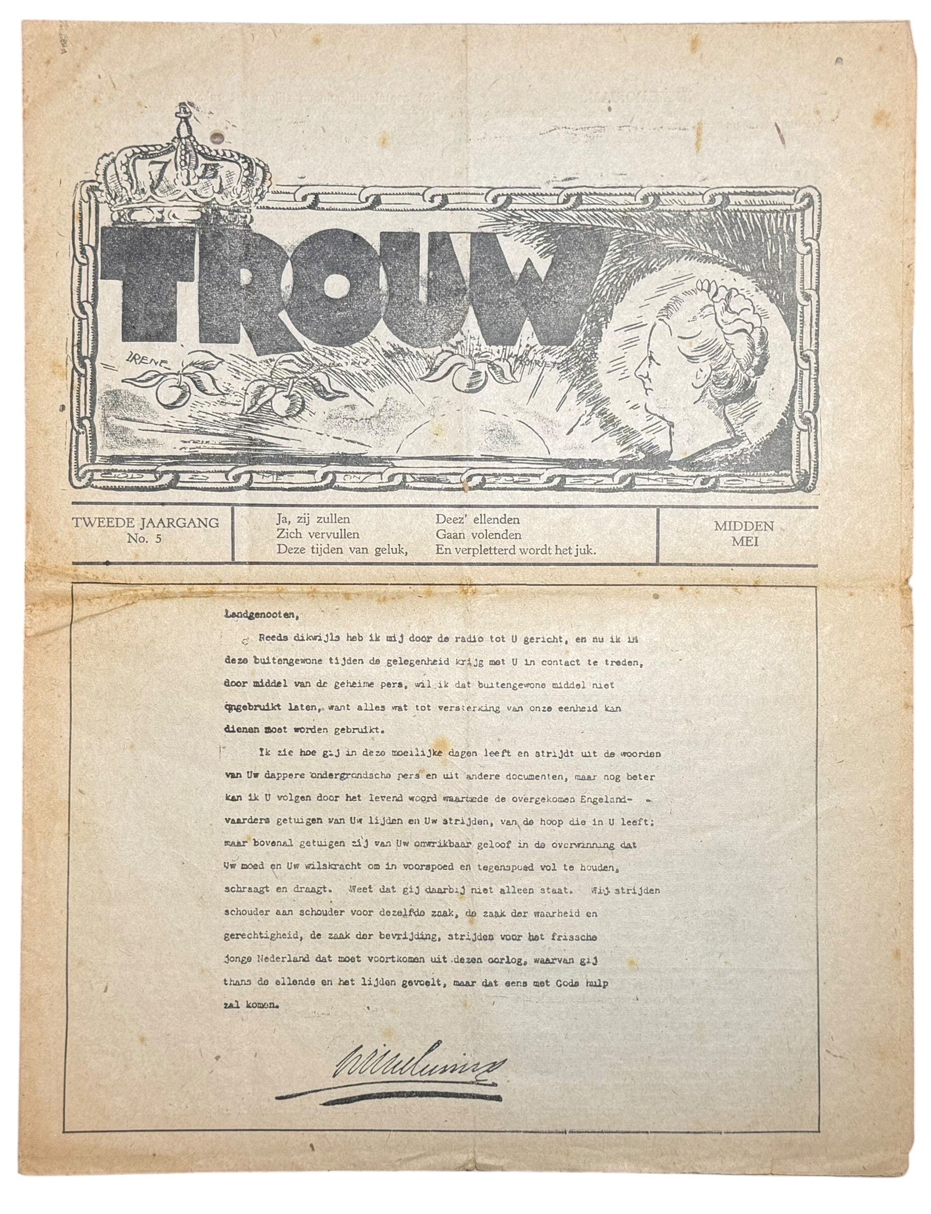 Dutch resistance newspaper 'Trouw', 2nd Year No. 5