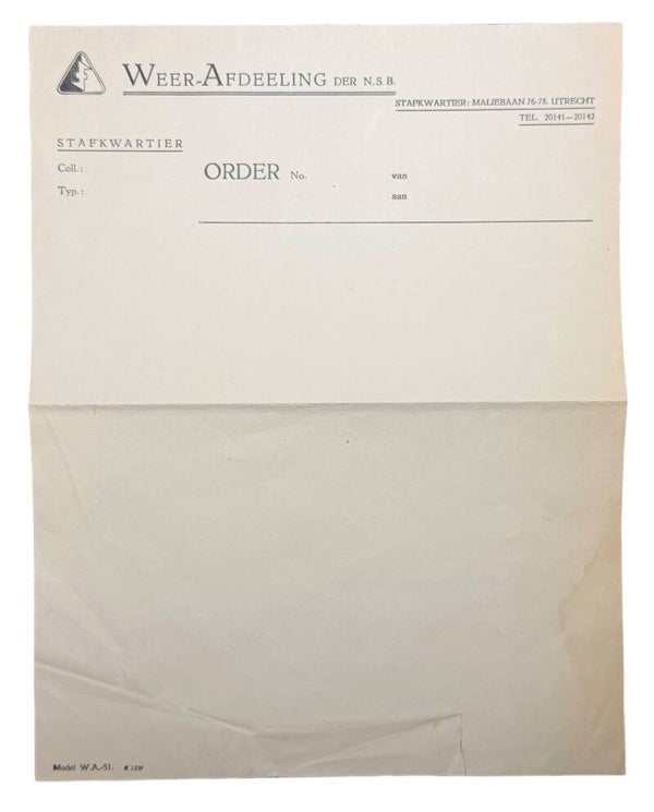 Dutch NSB W. A. document blank