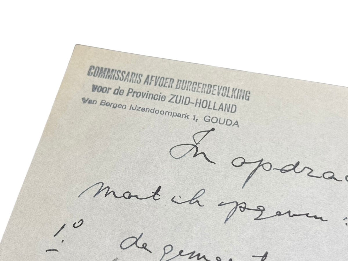 Dutch letter from the Evacuation Commissioner in Gouda | Jvl-militaria