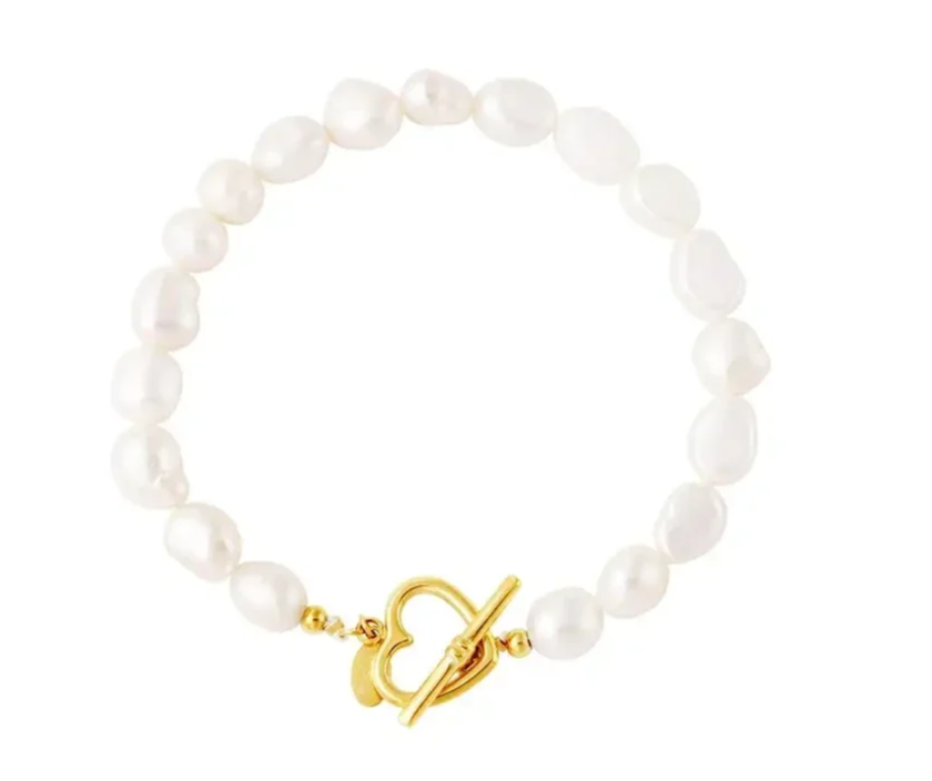 Pearl heart armband goud