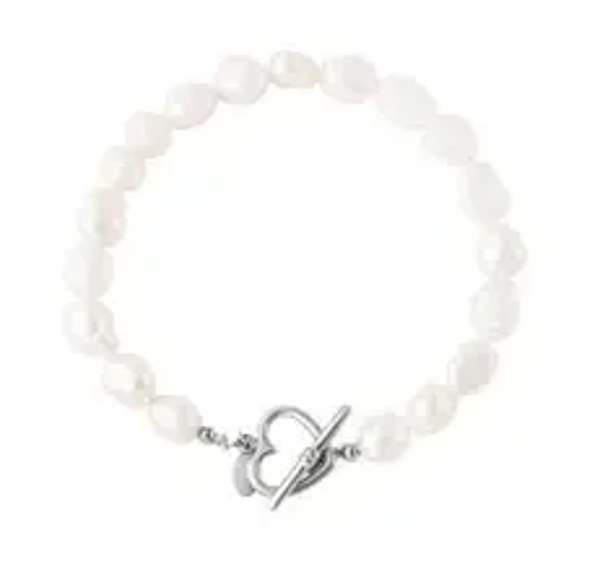Pearl heart armband zilver