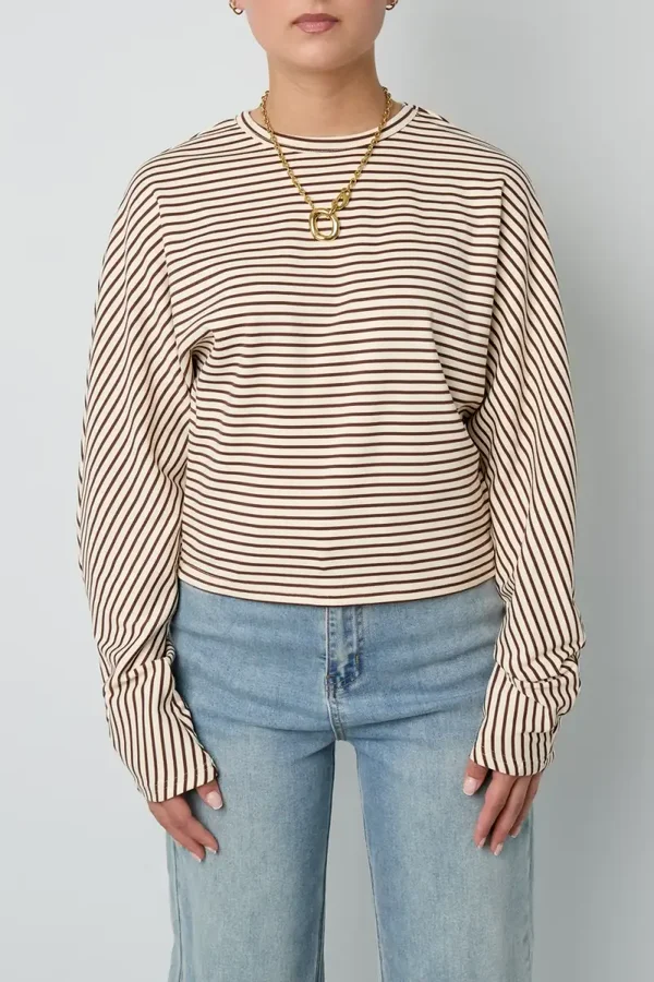 Gestreepte top lange mouwen bruin/creme