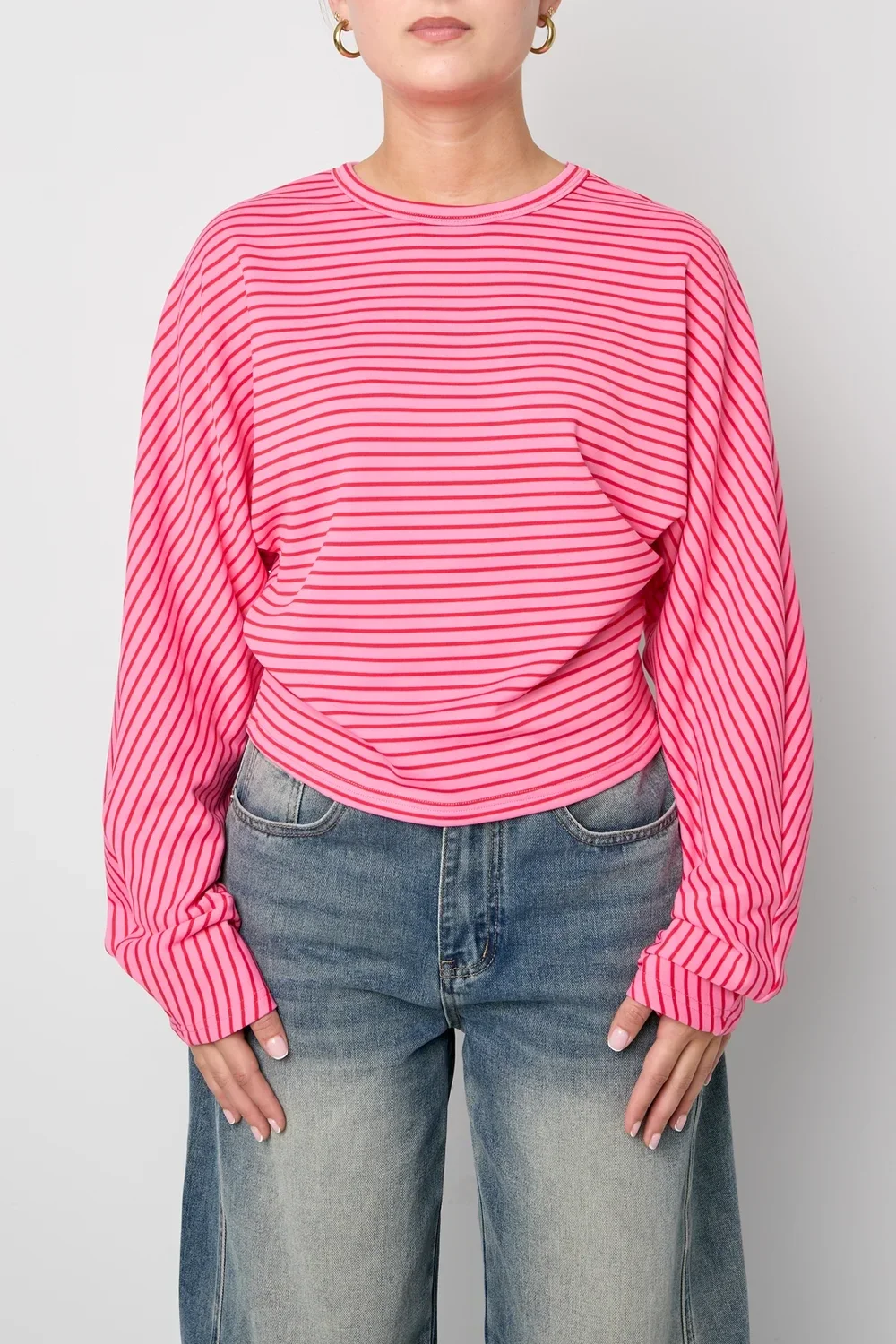 Gestreepte top lange mouwen rood/roze