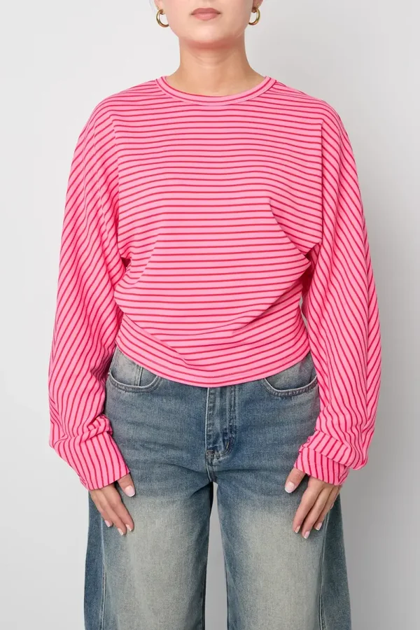 Gestreepte top lange mouwen rood/roze