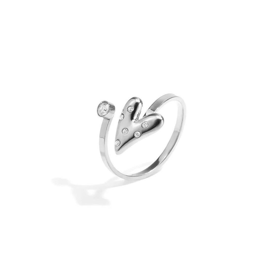 Diamond heart ring zilver