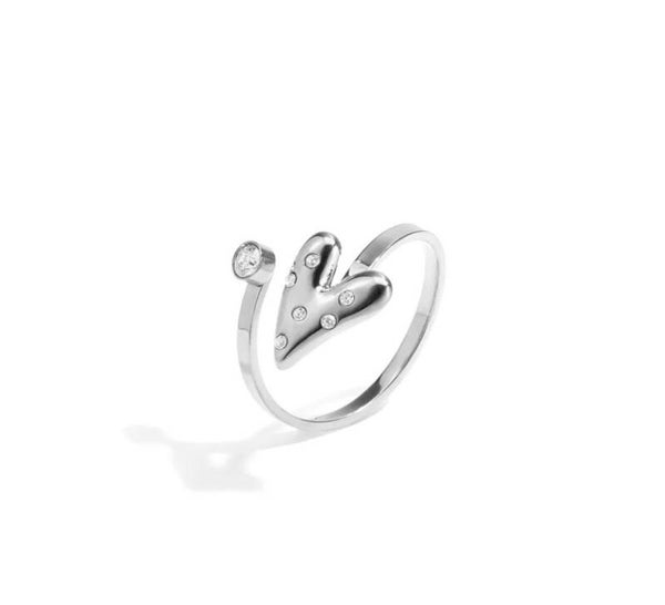 Diamond heart ring zilver