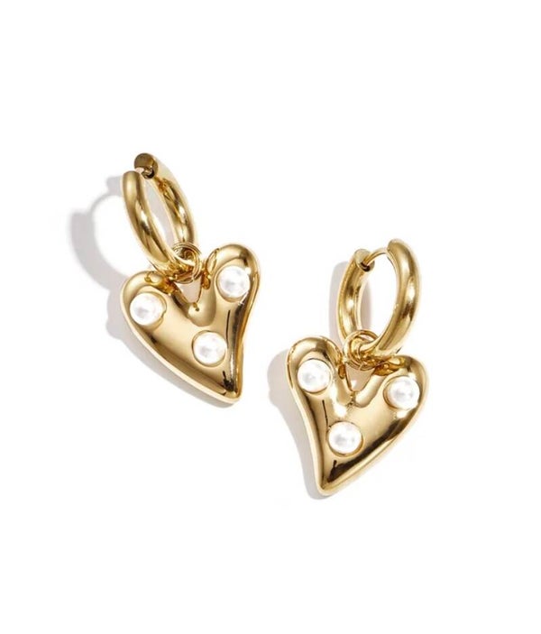 Pearl heart oorbellen goud