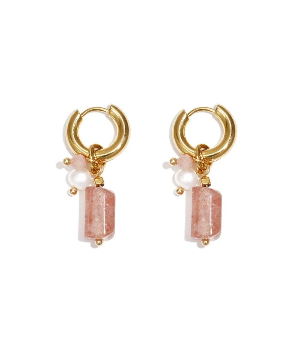 Rose quartz oorbellen goud