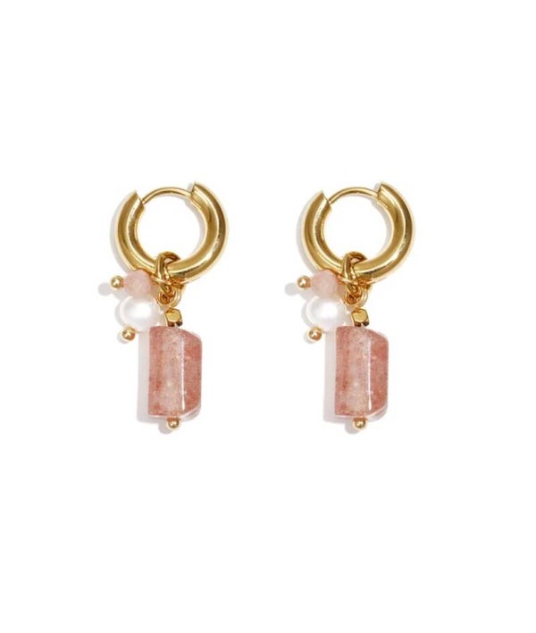 Rose quartz oorbellen goud