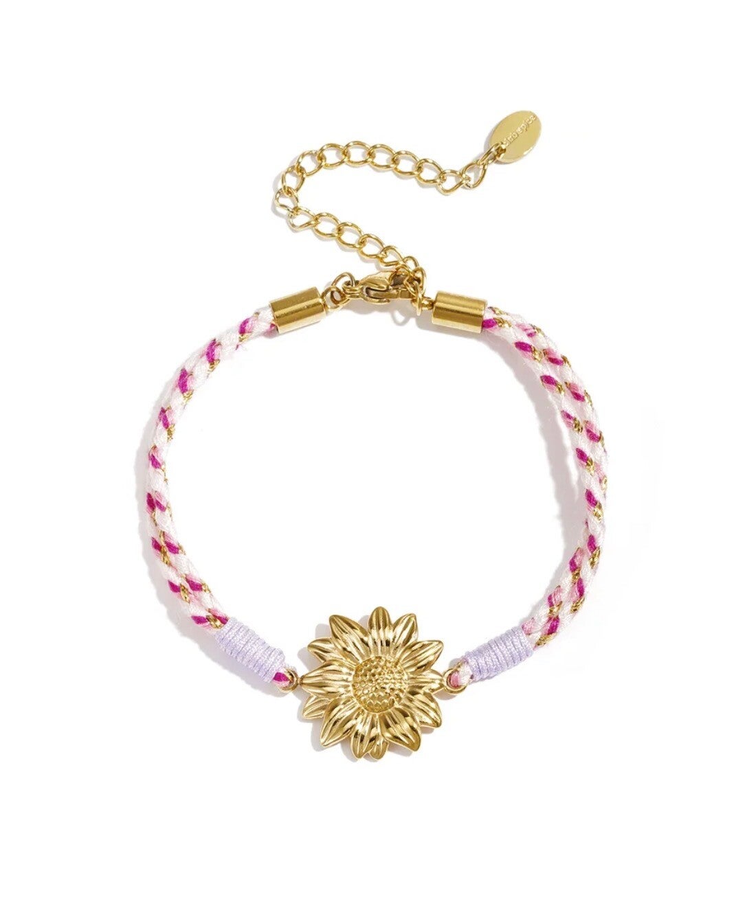 Rope charm armband flower roze/goud