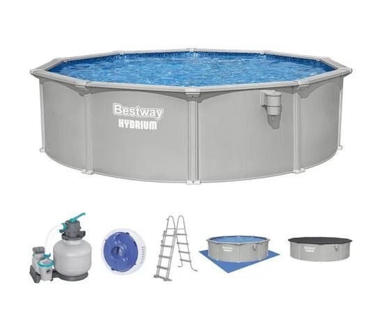 Hydrium™ Stahlwandpool Komplett-Set mit Sandfilteranlage Ø 457 x 122 cm, lichtgrau, rund