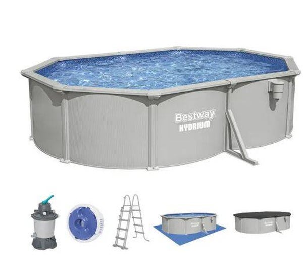 Hydrium™ Stahlwandpool Komplett-Set mit Sandfilteranlage 500 x 366 x 122 cm, lichtgrau, oval