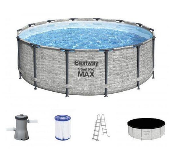 Steel Pro MAX™ Frame Pool Komplett-Set mit Filterpumpe Ø 427 x 122 cm, Steinwand-Optik