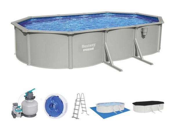 Hydrium™ Stahlwandpool Komplett-Set mit Sandfilteranlage 610 x 360 x 120 cm, granitgrau, oval