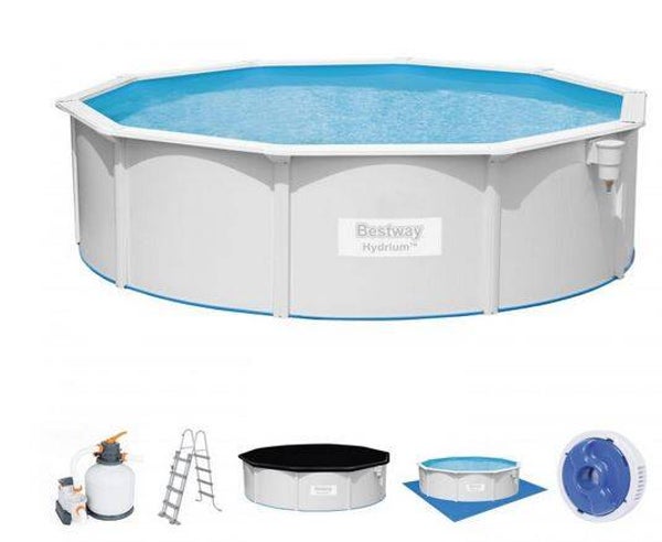 Hydrium™ Stahlwandpool Komplett-Set mit Sandfilteranlage Ø 460 x 120 cm, lichtgrau, rund