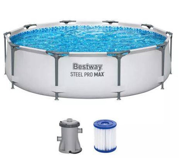 Steel Pro MAX™ Frame Pool Set mit Filterpumpe Ø 305 x 76 cm, lichtgrau, rund