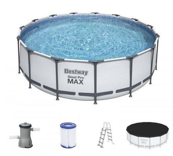 Steel Pro MAX Frame Pool Komplett-Set mit Filterpumpe Ø 457 x 122 cm, lichtgrau, rund
