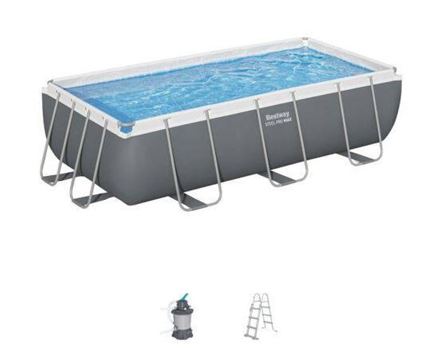 Steel Pro MAX™ Frame Pool Set mit Sandfilteranlage 404 x 201 x 100 cm, grau, eckig