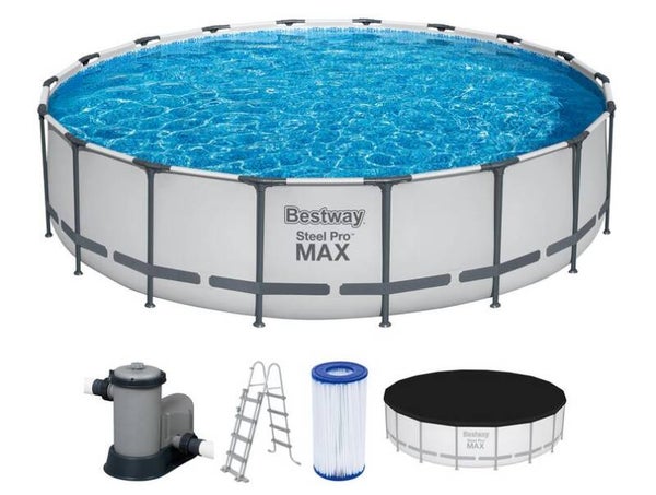 Steel Pro MAX™ Frame Pool Komplett-Set mit Filterpumpe Ø 549 x 122 cm, lichtgrau, rund